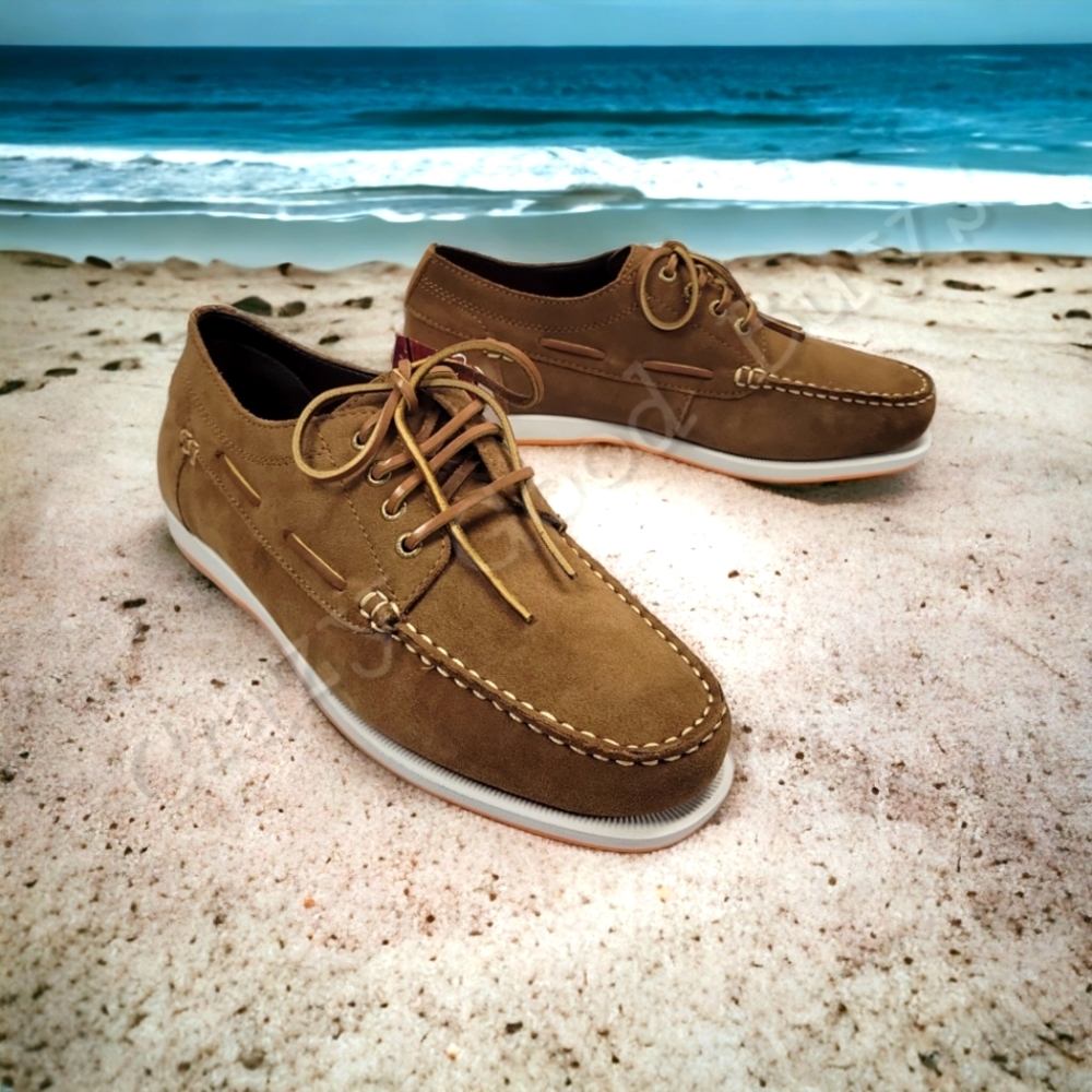Rugged Shark Whaler Boat Shoes, Casual Style, Suede Leather, Slip-on